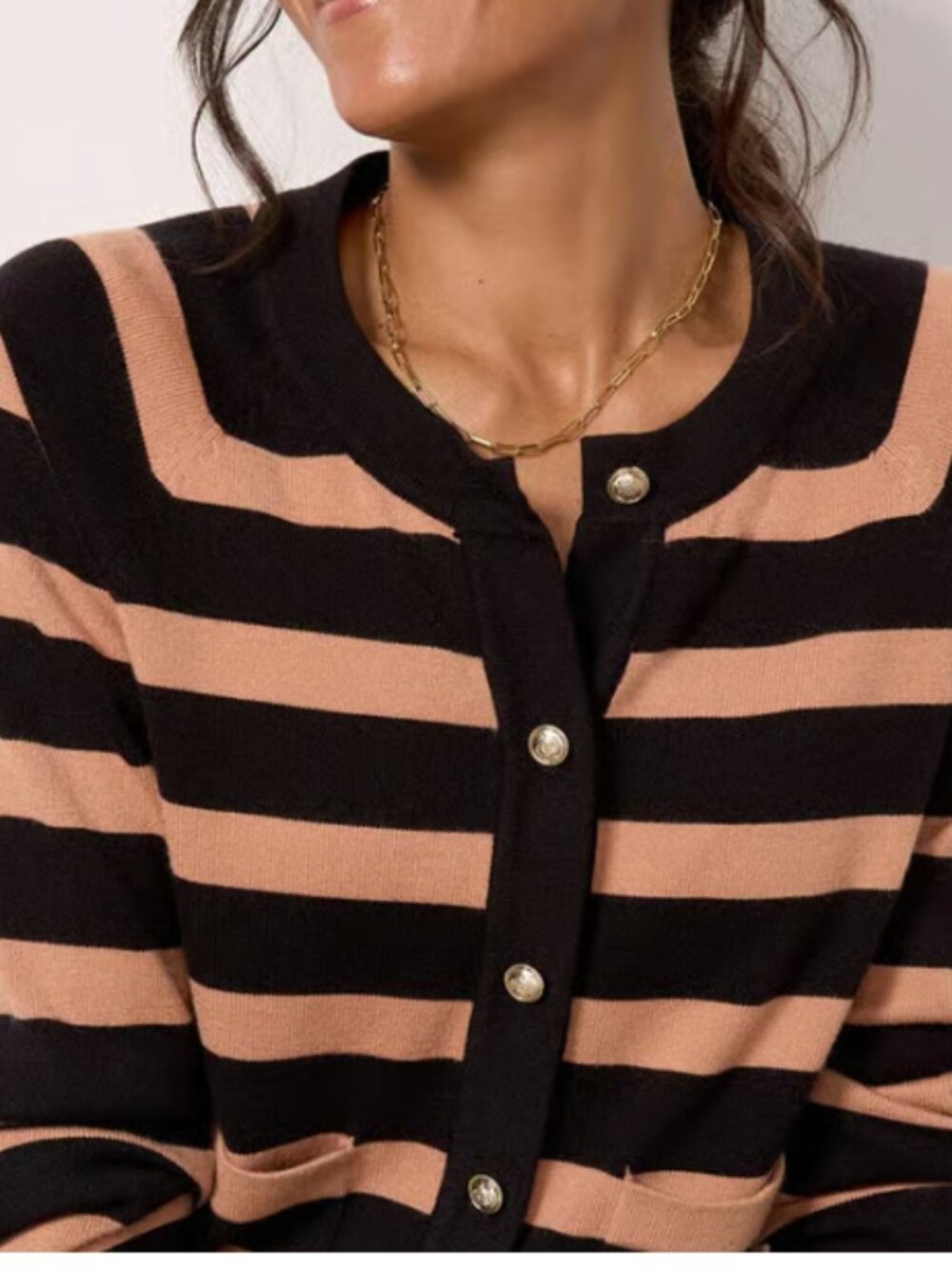 Evereve Women’s Size M Cardigan in Black Camel Stripe